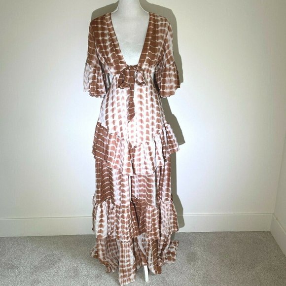 Vici X Nordstrom Tie Dye Plunge Neck Tiered Ruffle Maxi Dress Sz S - Picture 9 of 14
